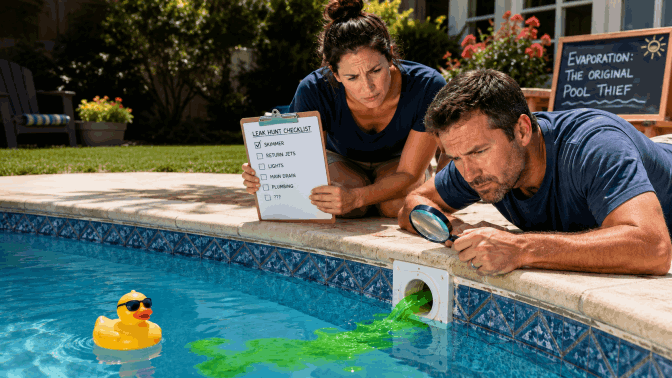 man and woman trying to find a leak