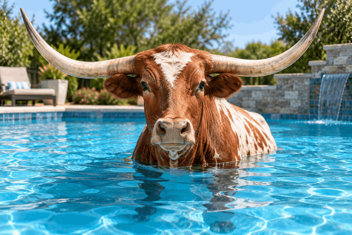 texas cow swimming