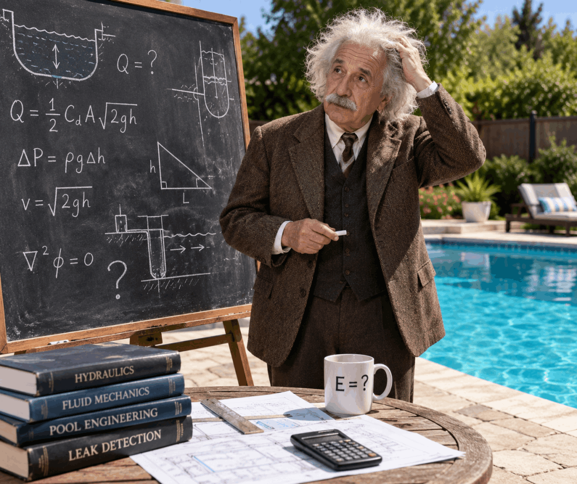 A ruler measuring the water level in a swimming pool