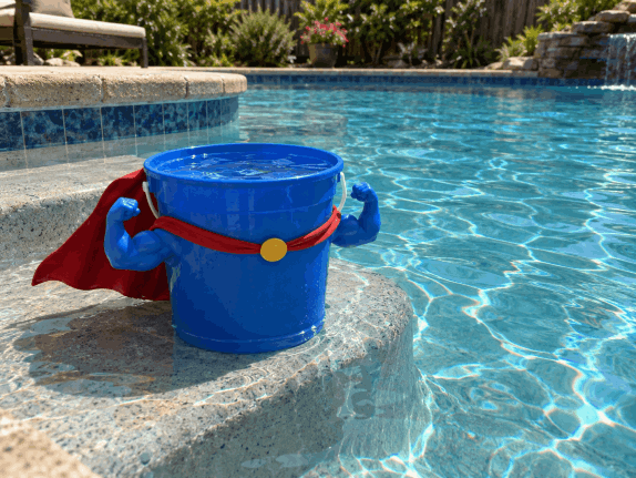 Pool owner adding water to a swimming pool