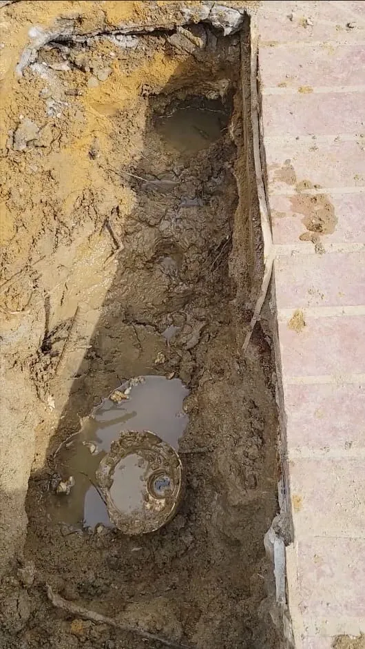 Water and disturbed soil near a swimming pool